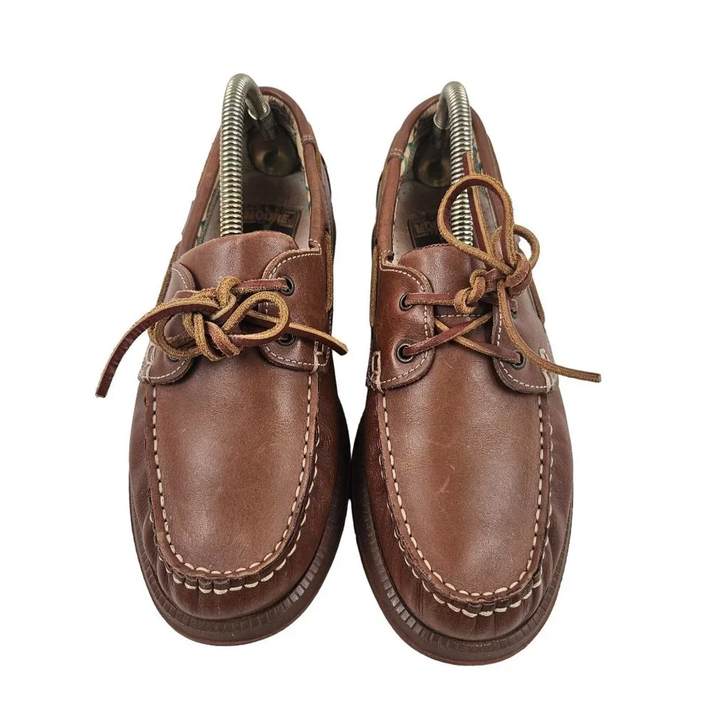 Moore Shoes Mens 42 Brown Leather Boat Loafer Slip On Casual Comfort